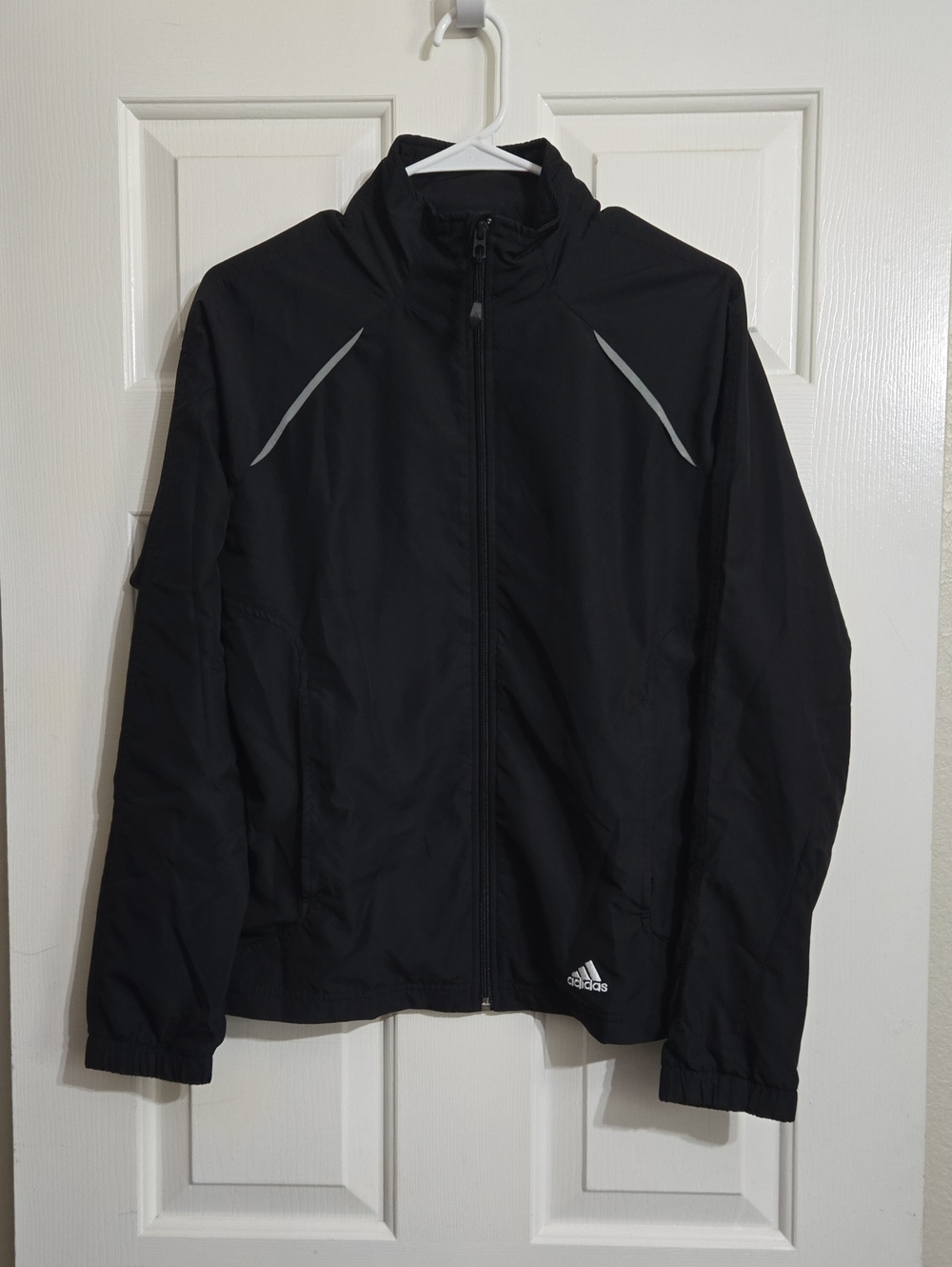 adidas Black Lightweight Zip Jacket with Silver Reflective Stripes